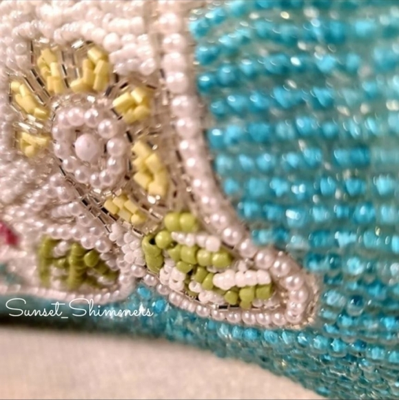 14" Sparkly BEADED Easter BUNNY RABBIT Floral Throw PILLOW Pink TURQUOISE - Picture 9 of 11